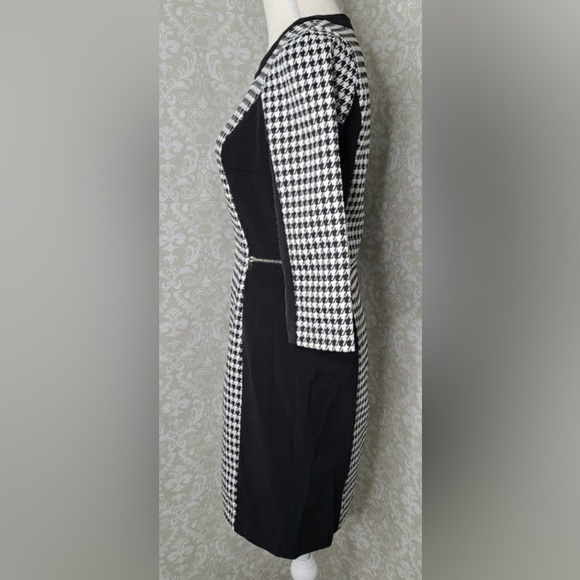 H&M Monochrome Houndstooth Dress 3/4 Sleeve pockets preppy academia NWT - Picture 9 of 16